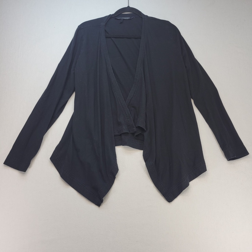 Pact Organic Cardigan Womens Large Black Cotton Waterfall Open Knit